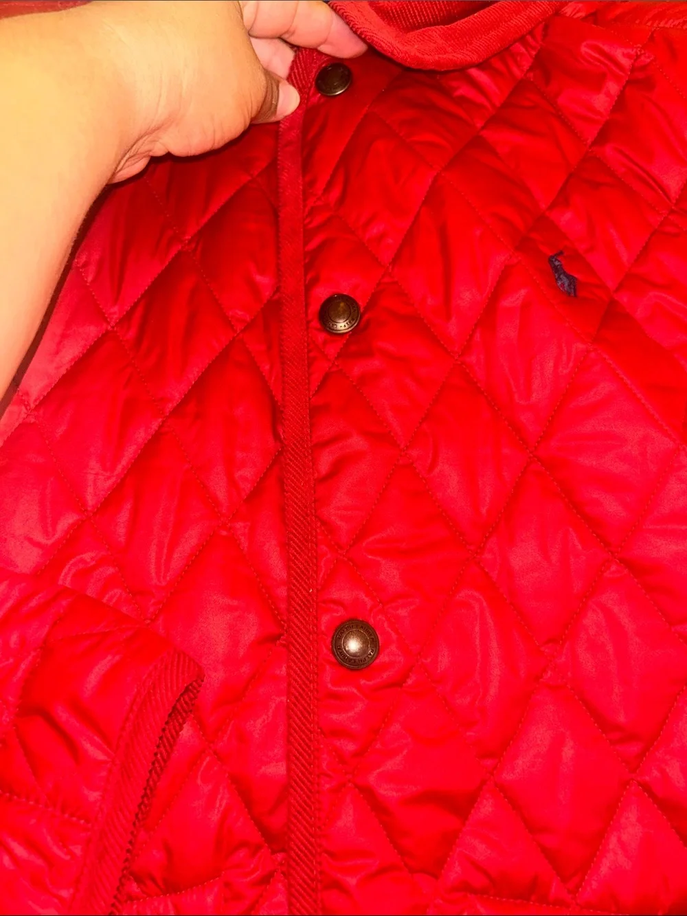 Polo by Ralph Lauren Red Quilted Puffer Jacket with Navy Lining